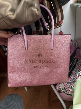 kate spade glitter pink tote with double handles